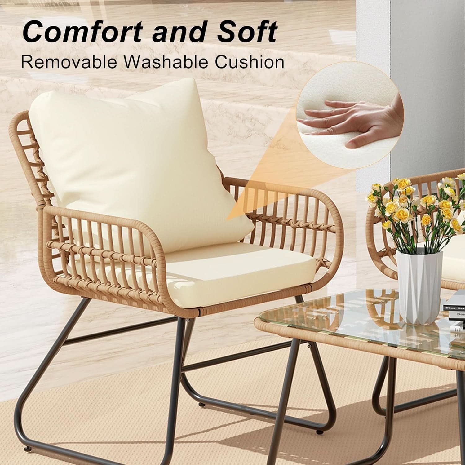 Stylish Four-Piece Outdoor Rattan Furniture Set with Cushions