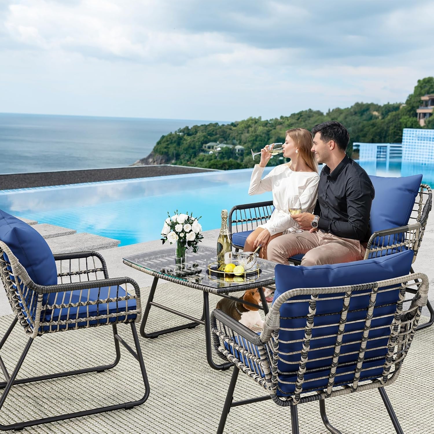 Stylish Four Piece Wicker Outdoor Bistro Furniture Set