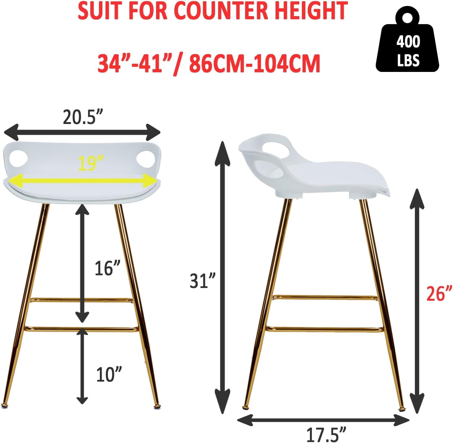 Stylish Gold Bar Stools Set of Two with Footrests