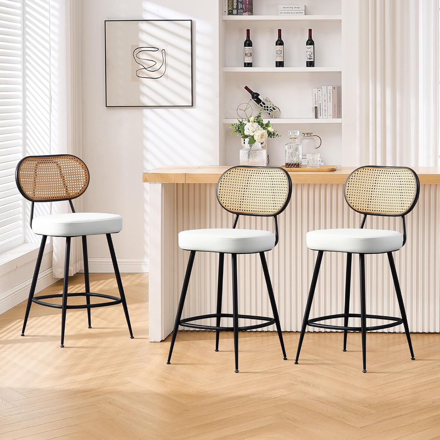 Stylish Rattan Back Bar Stools Set of Three