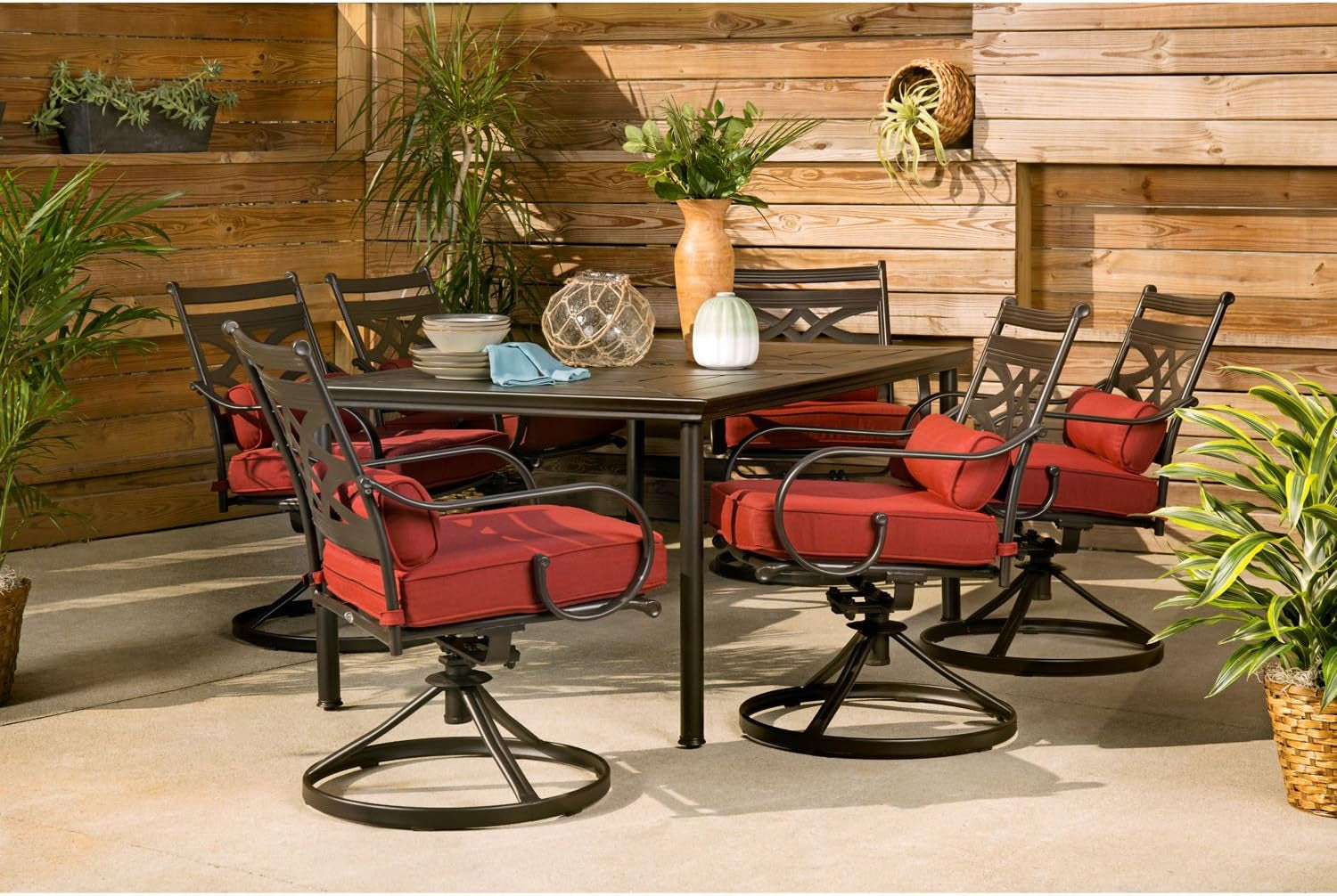 Stylish Seven Piece Outdoor Dining Set with Swivel Rockers