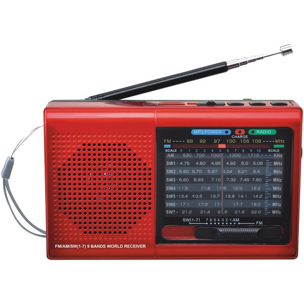 Supersonic SC-1080BT- RED 9-Band Rechargeable Radio with Bluetooth and