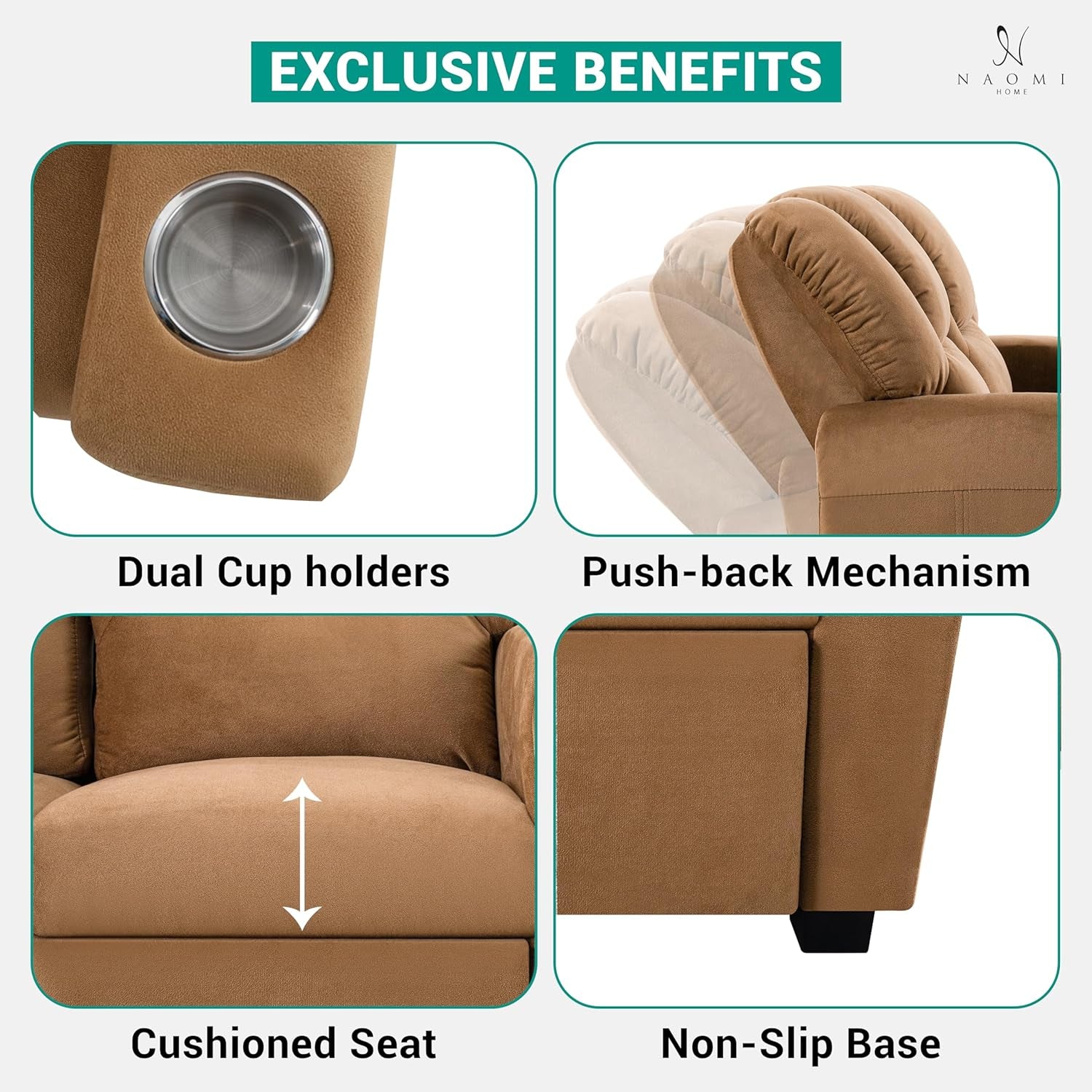 Suri Toddler Recliner Loveseat Brown Two Seater Cup Holders