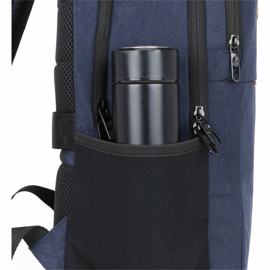 Swissdigital Design Carrying Case (Backpack) for 17" Notebook, Power Bank, Accessories, Water Bottle, Tablet, PC - Dark Blue