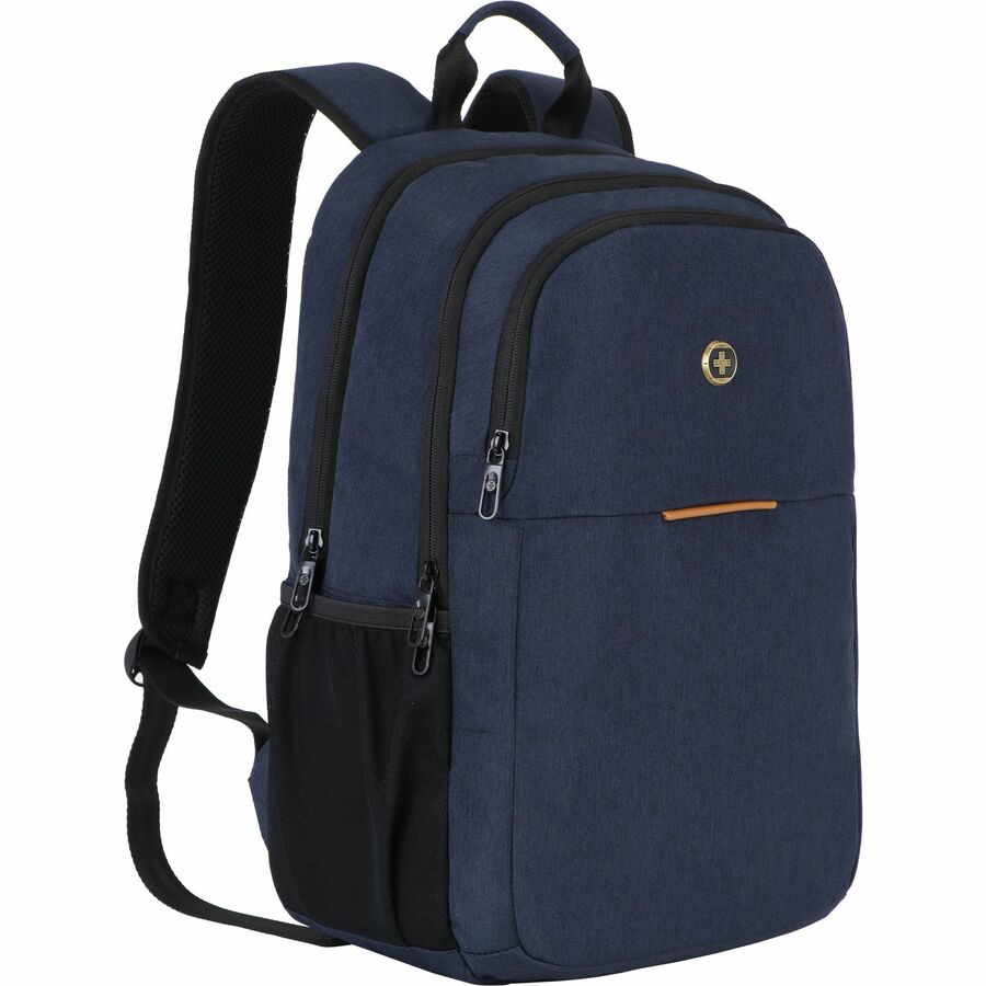 Swissdigital Design Carrying Case (Backpack) for 17" Notebook, Power Bank, Accessories, Water Bottle, Tablet, PC - Dark Blue
