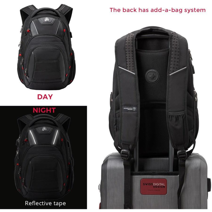 Swissdigital Design Circuit J14-BR Rugged Carrying Case (Backpack) for 15.6" to 16" Apple iPad Travel Essential, Notebook, MacBook - Black