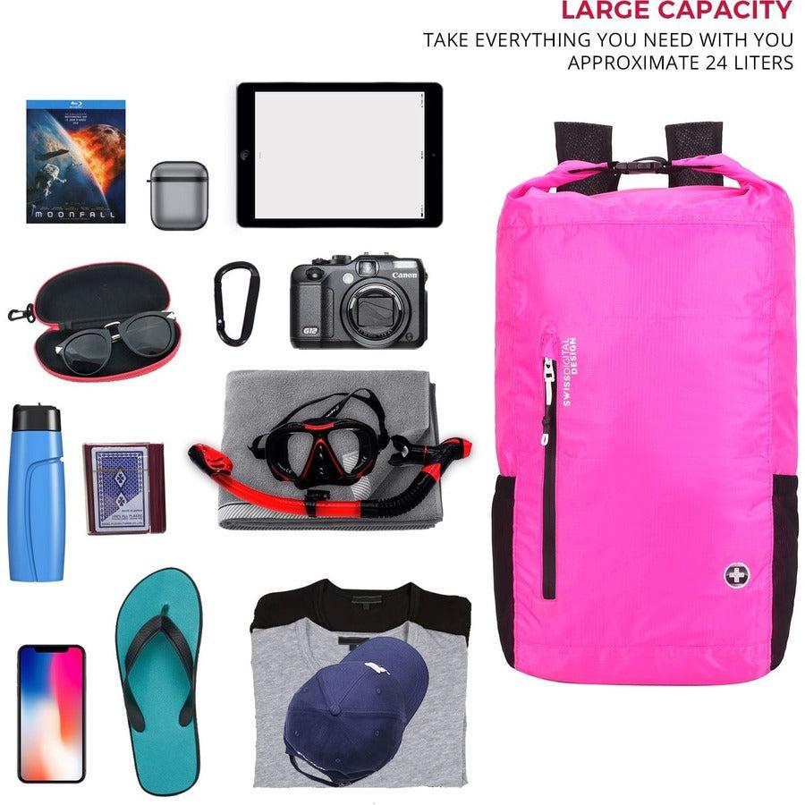 Swissdigital Design Goose SD1594-46 Carrying Case (Backpack) for 16" Apple iPad Notebook, Tablet, MacBook Pro, Cell Phone, Accessories - Fuchsia