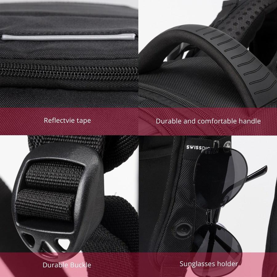 Swissdigital Design NEPTUNE SV MASSAGE SD1003M-V1 Carrying Case (Backpack) for 15.6" to 16" Apple, Amazon iPhone iPad Notebook, MacBook Pro, Tablet, Smartphone, Accessories, Cell Phone, Travel, College - Black