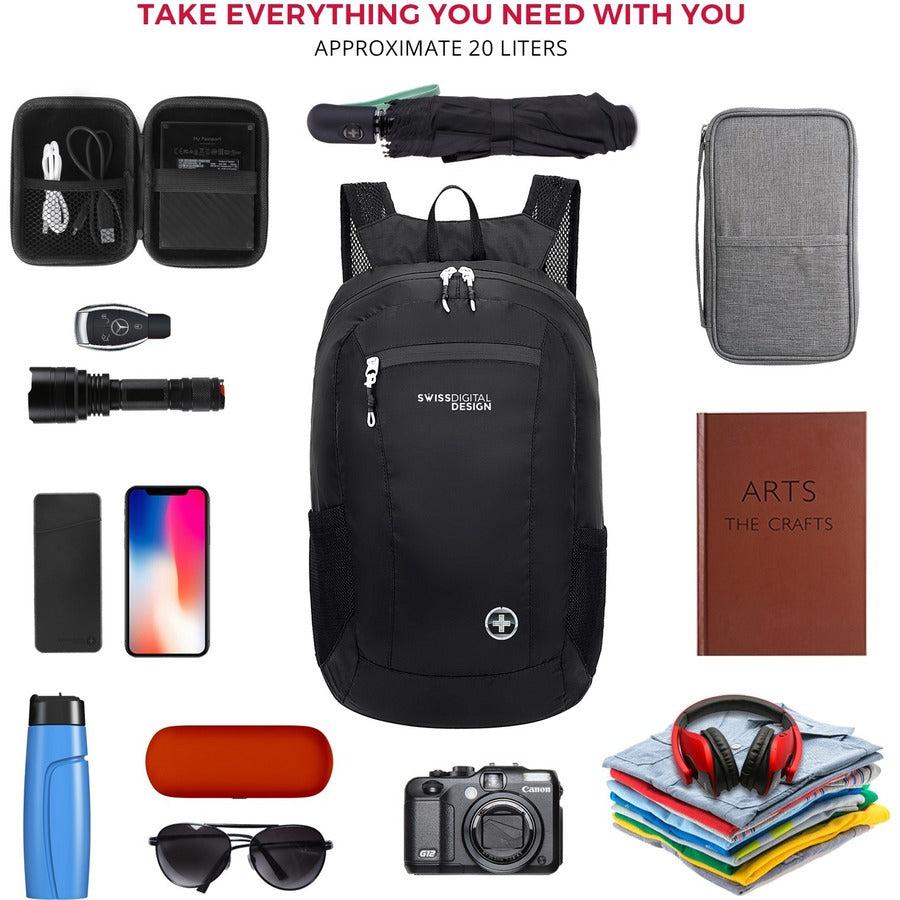 Swissdigital Design Seagull SD1595-01 Carrying Case Rugged (Backpack) Notebook, Accessories, Tablet, Cell Phone - Black