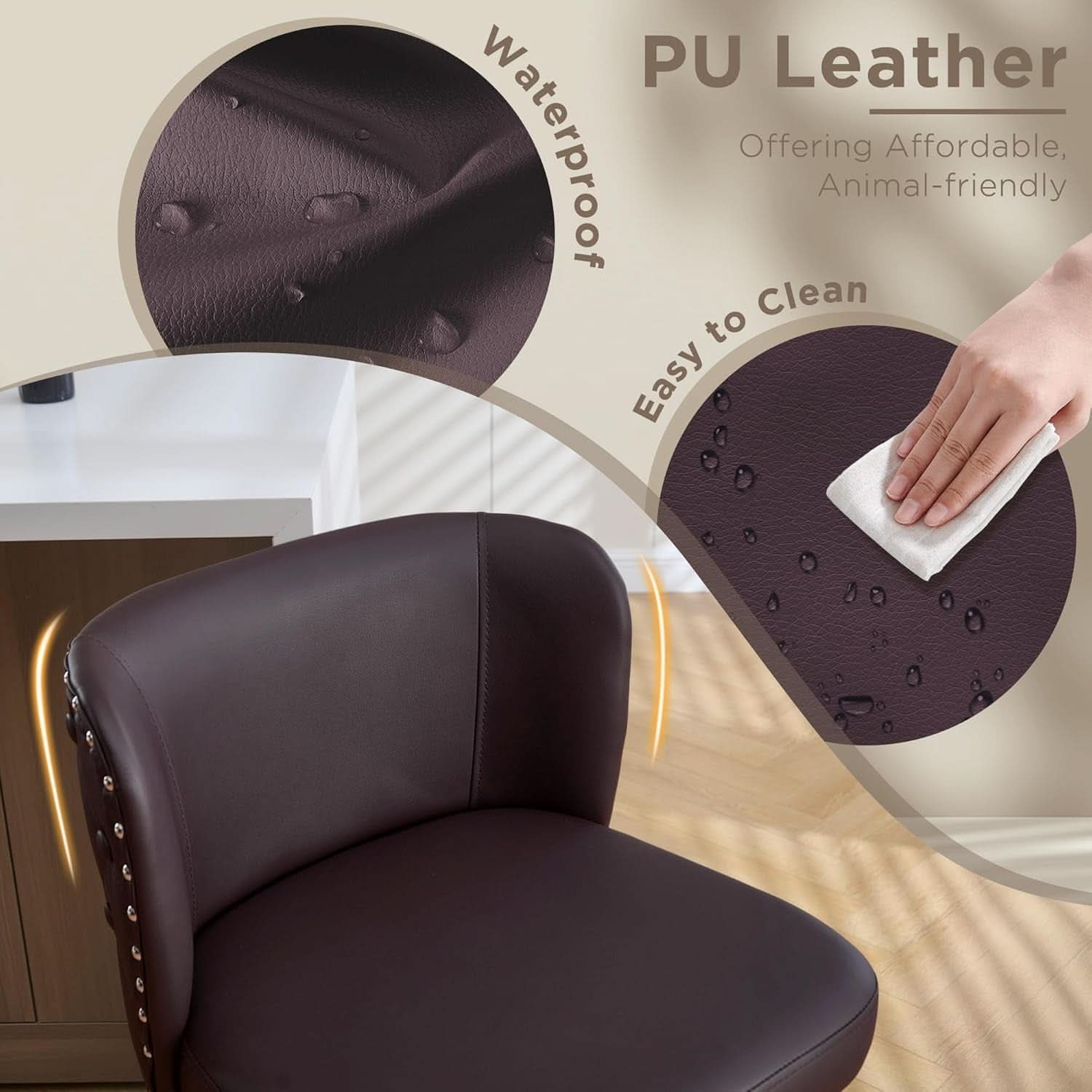 Swivel Bar Stool Set Of 4 Brown Faux Leather Wood Legs