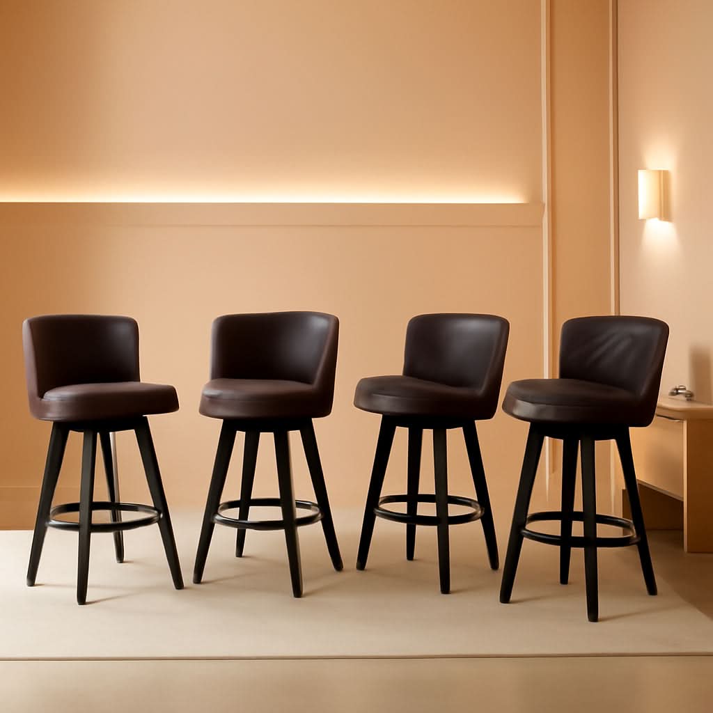 Swivel Bar Stool Set Of 4 Brown Faux Leather Wood Legs