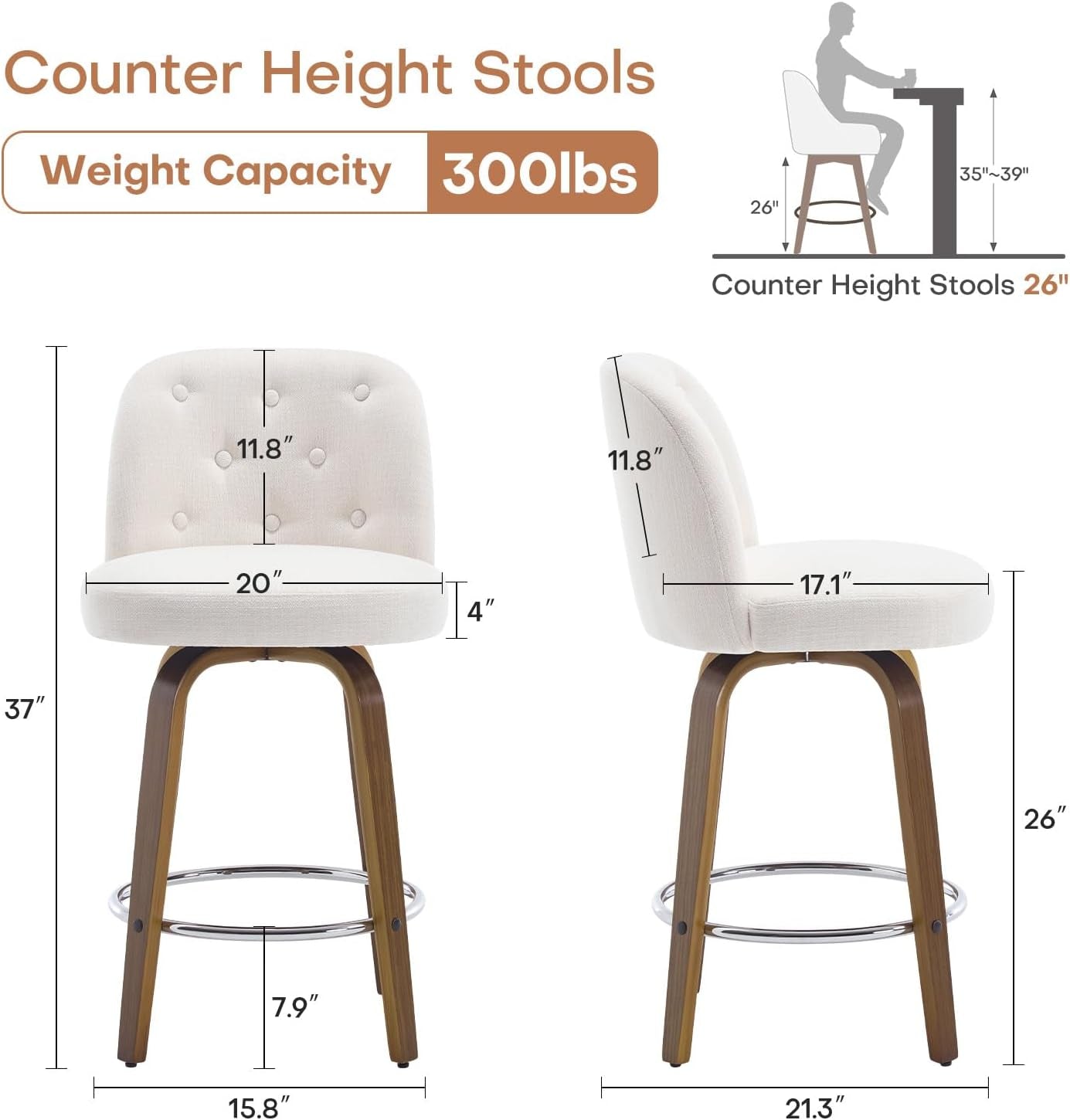 Swivel Bar Stools Set of Three for Kitchen