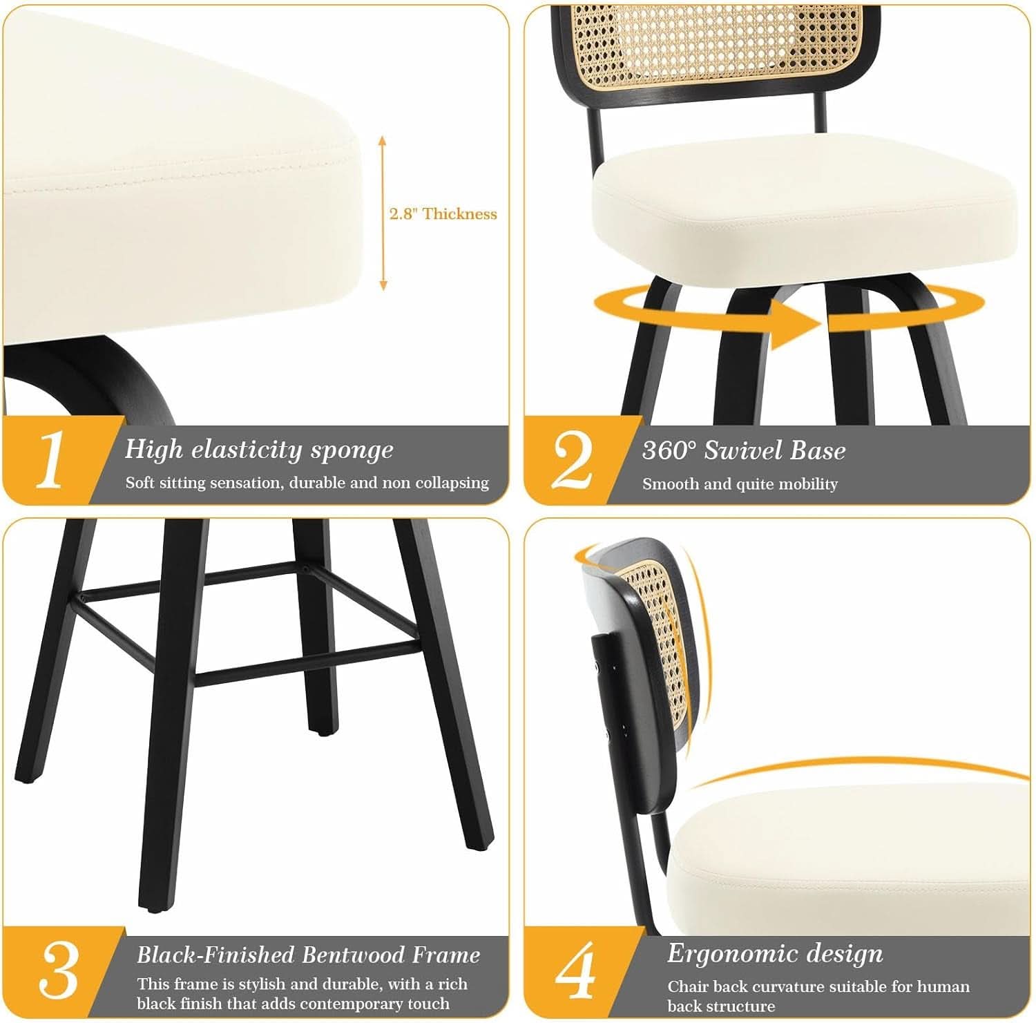 Swivel Counter Height Bar Stools Set Of 4 26-Inch Cream White Upholstery