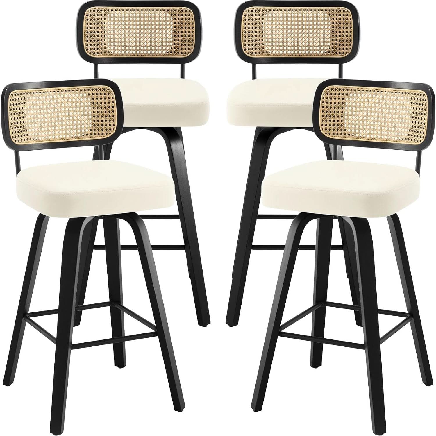 Swivel Counter Height Bar Stools Set Of 4 26-Inch Cream White Upholstery