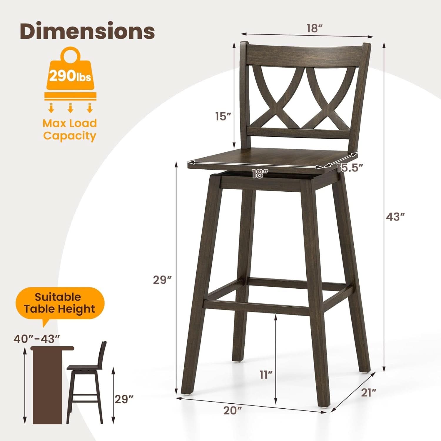 Swivel Wooden Bar Stools Set of Four Dark Grey