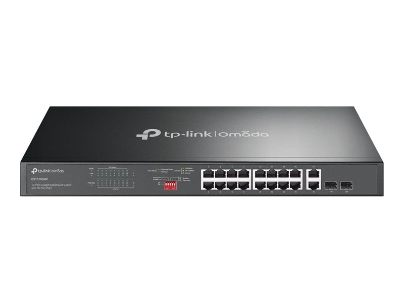 TP-Link Omada DS1018GMP V1.6 - Switch - unmanaged - 16 x 10/100/1000 (PoE+) + 2 x combo Gigabit SFP - rack-mountable - PoE+ (250