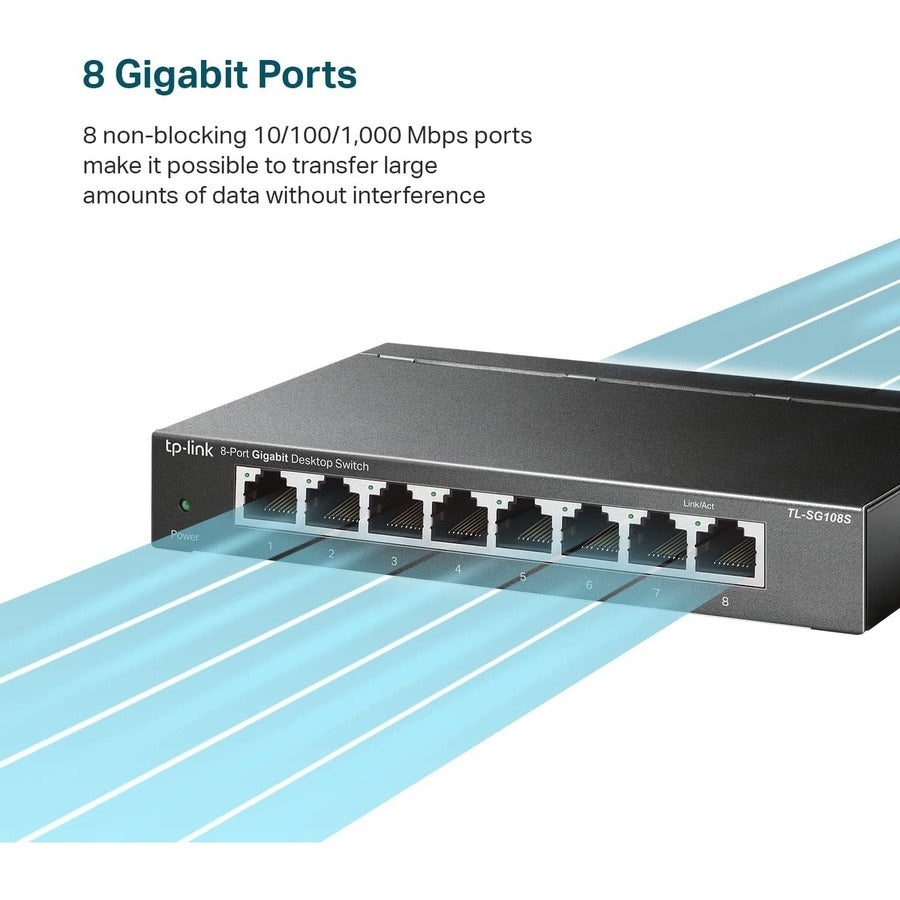 TP-Link TL-SG108S 8-Port Gigabit Desktop Switch - Unmanaged Green Ethernet | Tecisoft
