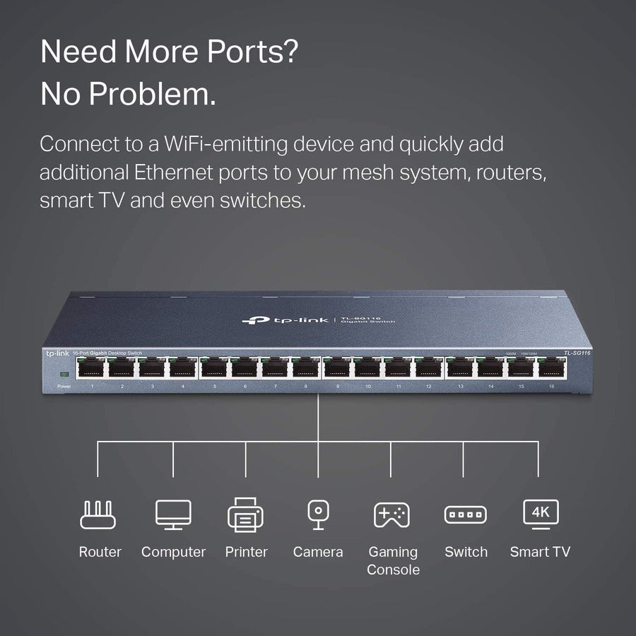 TP-Link TL-SG116 16-Port Gigabit Desktop Switch - Green Ethernet Technology with Plug and Play Setup | TecISoft