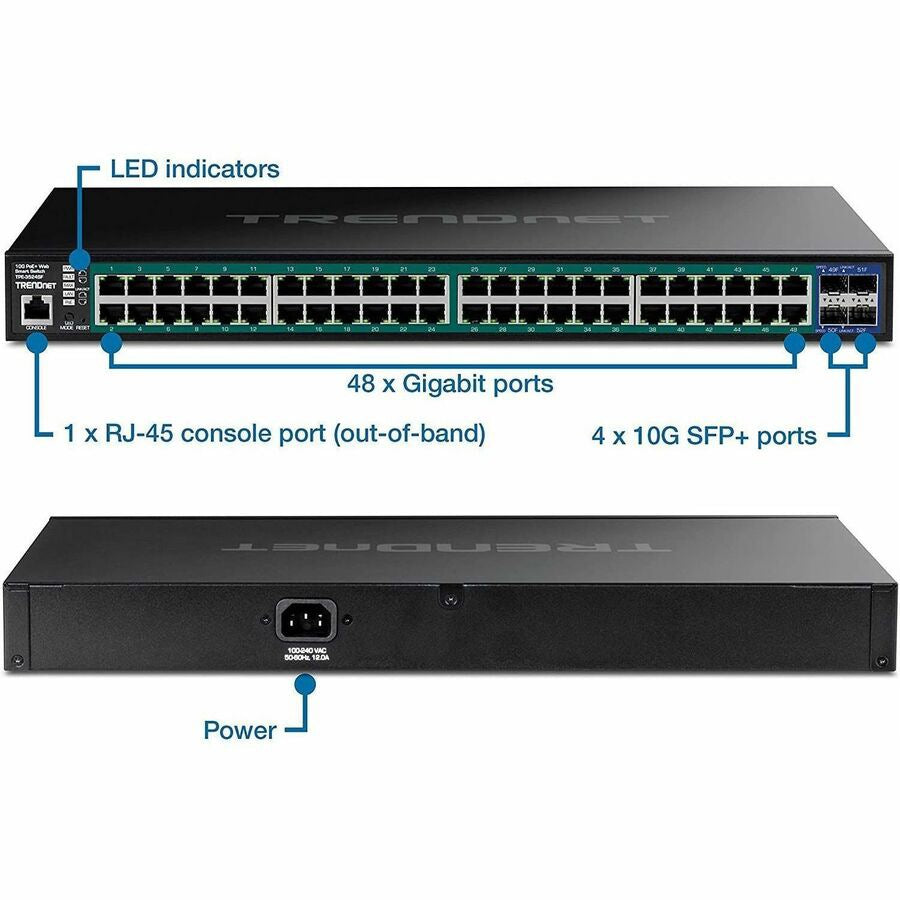 TRENDNET 52-Port Gigabit PoE+ Switch with 10G SFP+ Uplinks for SMB