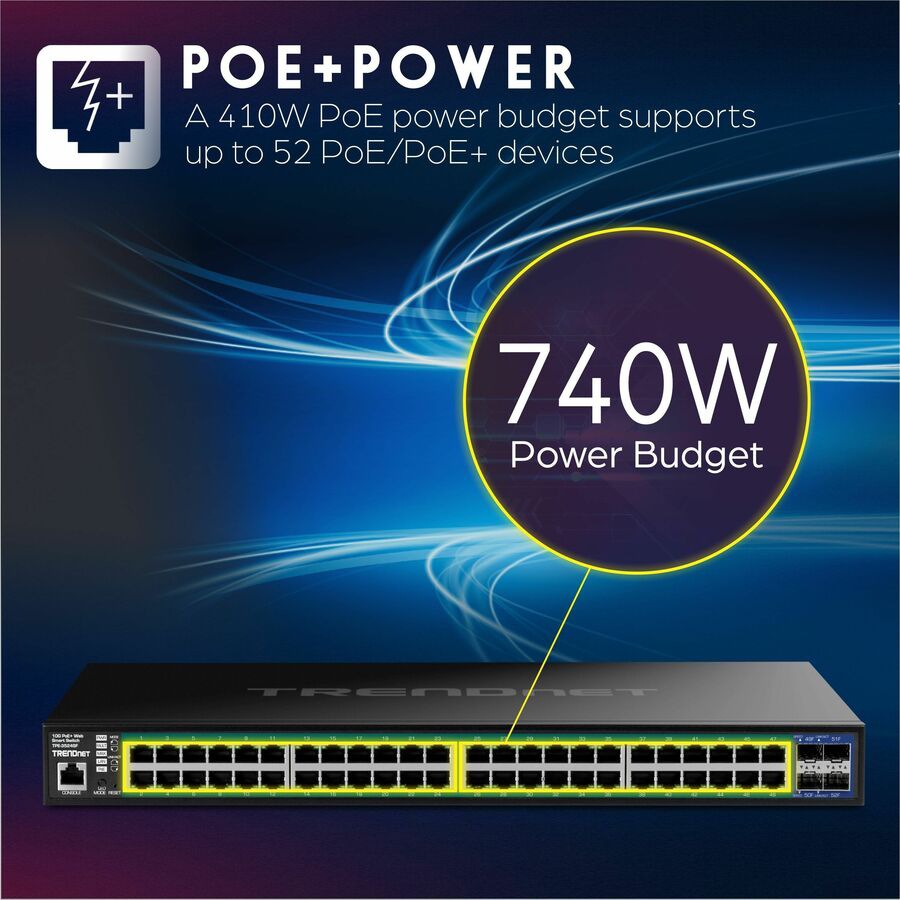 TRENDNET 52-Port Gigabit PoE+ Switch with 10G SFP+ Uplinks for SMB
