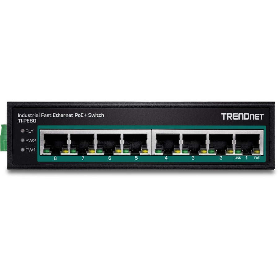 TRENDnet 8-Port Industrial PoE+ DIN-Rail Switch - Unmanaged Fast Ethernet Switch | Tecisoft TI-PE80