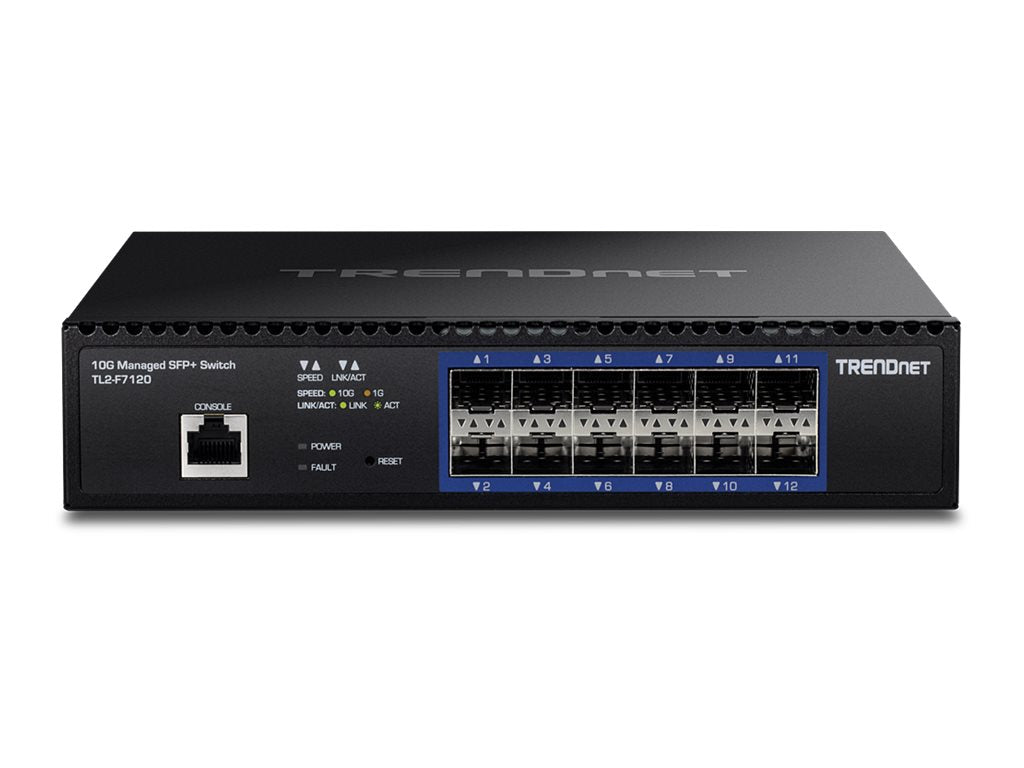 TRENDnet TL2-F7120 - Switch - managed - 12 x 10 Gigabit SFP+ - rack-mountable - TAA Compliant