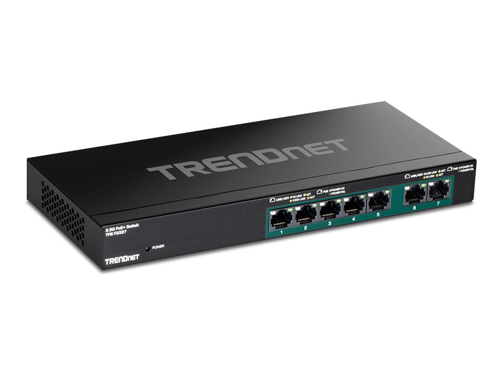 TRENDnet TPE TG327 - Switch - unmanaged - 5 x 10/100/1000 (PoE+) + 2 x 10/100/1000/2.5G (PoE+) - wall-mountable - PoE+ (70 W) TPE-TG327