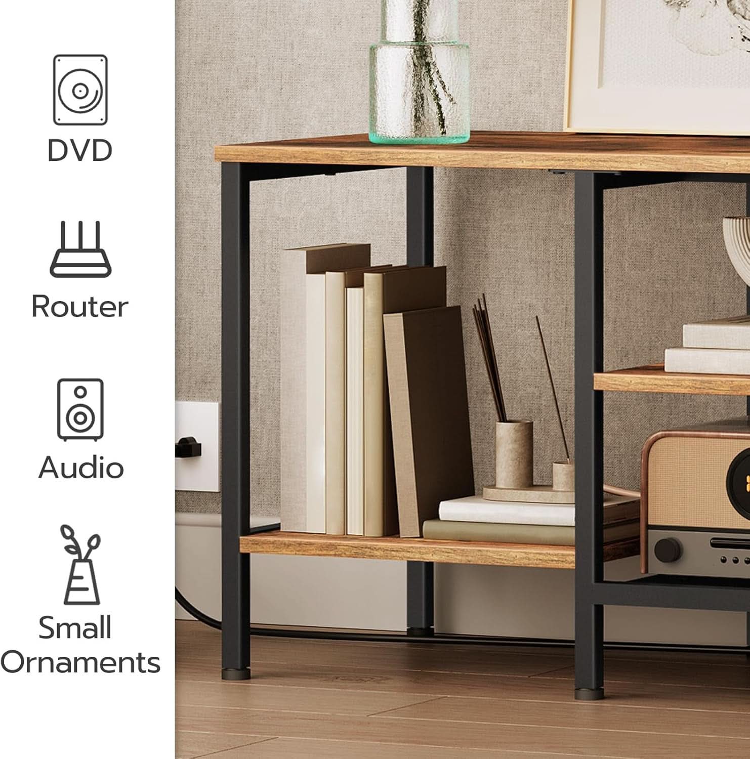 TV Stand With Power Outlets For 65 Inch TV Open Shelves