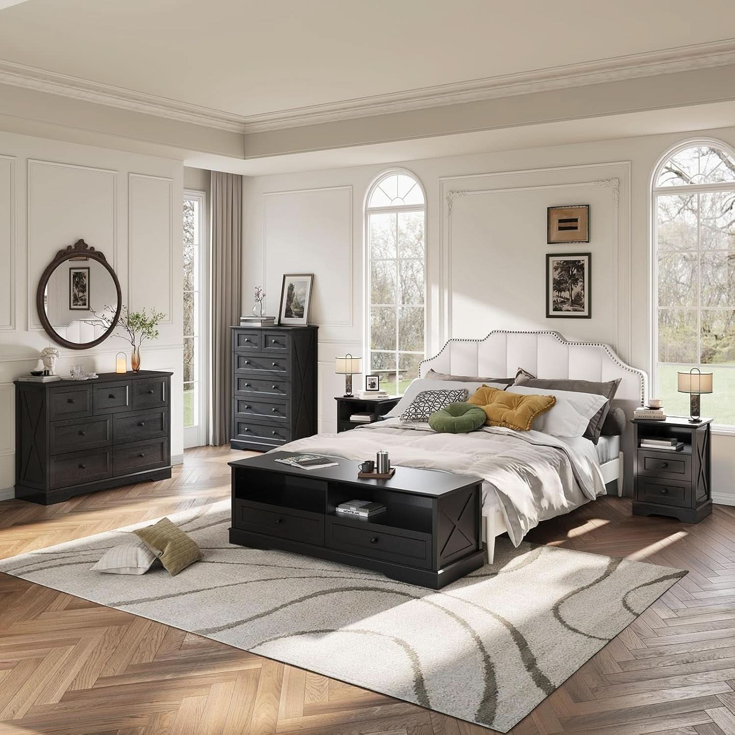 Tall Black Six Drawer Dresser Contemporary Storage