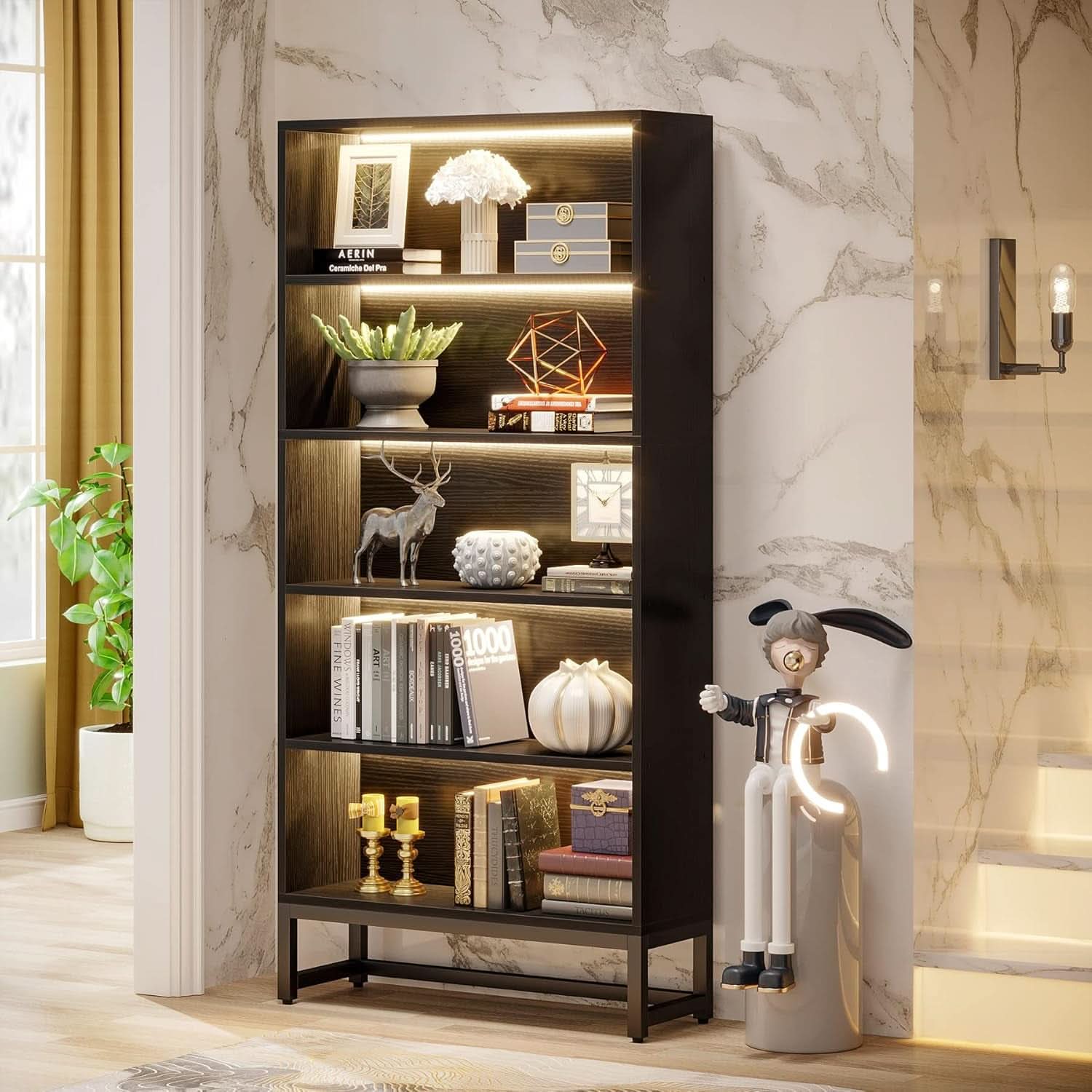 Tall Bookcase 70.8 Inch Led Lights For Living Room