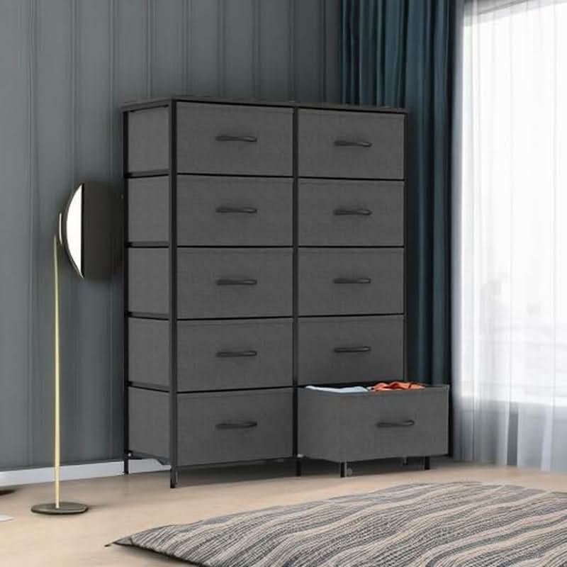 Tall Dresser With 10 Drawers And Wood Top For Bedroom