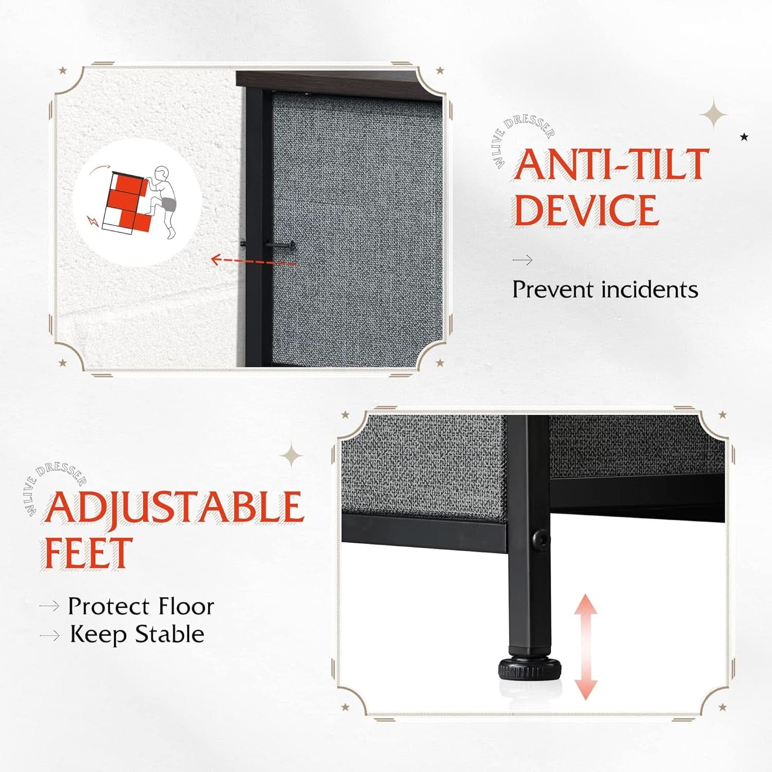 Tall Dresser With 13 Drawers Dark Grey Fabric For Bedroom Storage