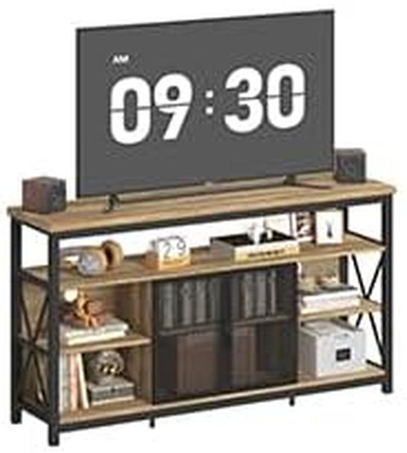 Tall TV Stand for 55-65 Inch TVs in Vintage Oak Rustic