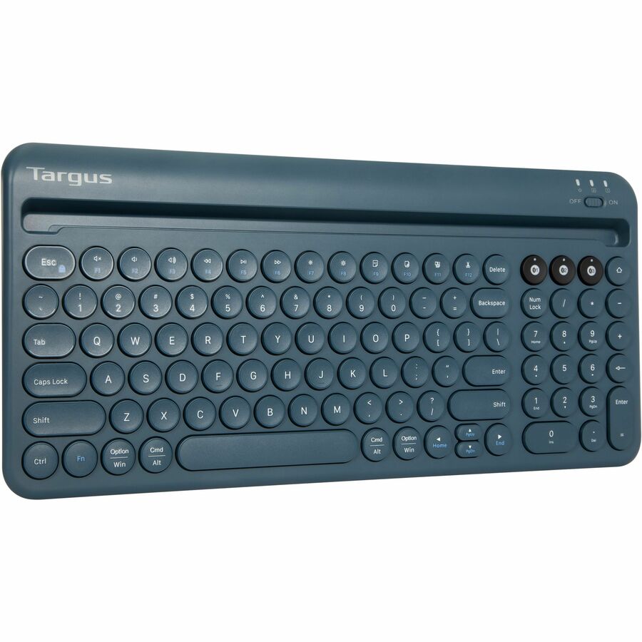 Targus Multi-Device Bluetooth Antimicrobial Keyboard with Tablet/Phone Cradle (Blue) - Wir