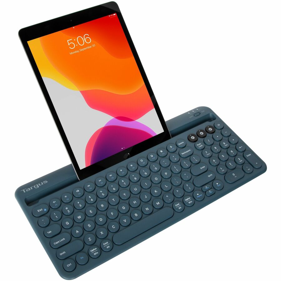 Targus Multi-Device Bluetooth Antimicrobial Keyboard with Tablet/Phone Cradle (Blue) - Wir