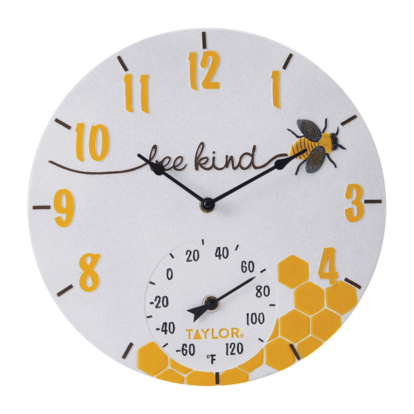 Taylor Precision Products 5280579 14-In. Bee Kind Poly Resin Clock with