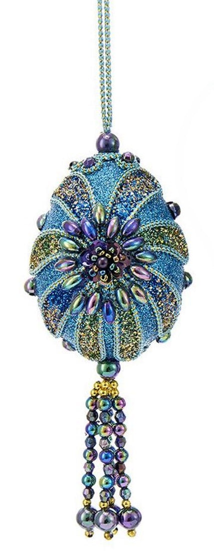 Teal Peacock Egg Ornament -