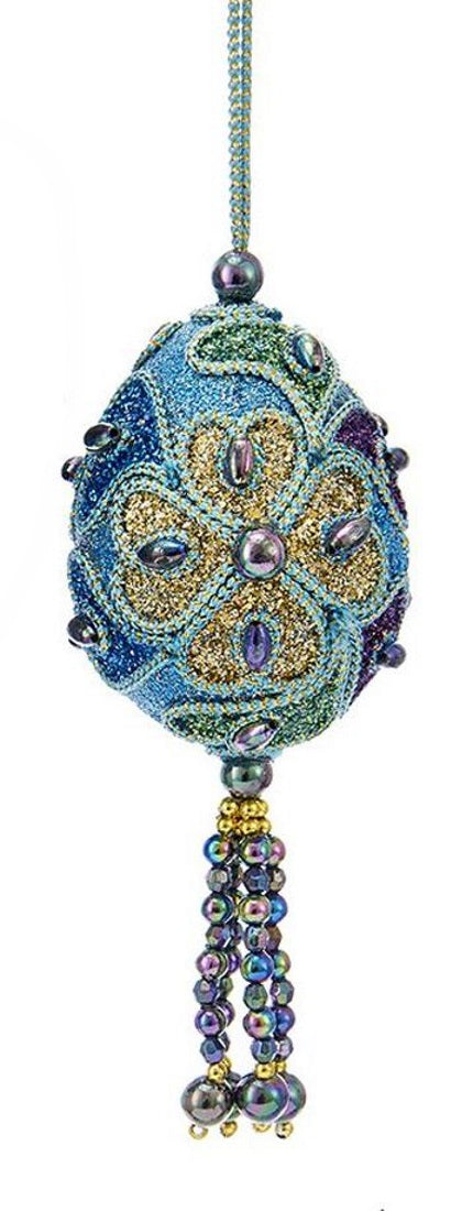Teal Peacock Egg Ornament -