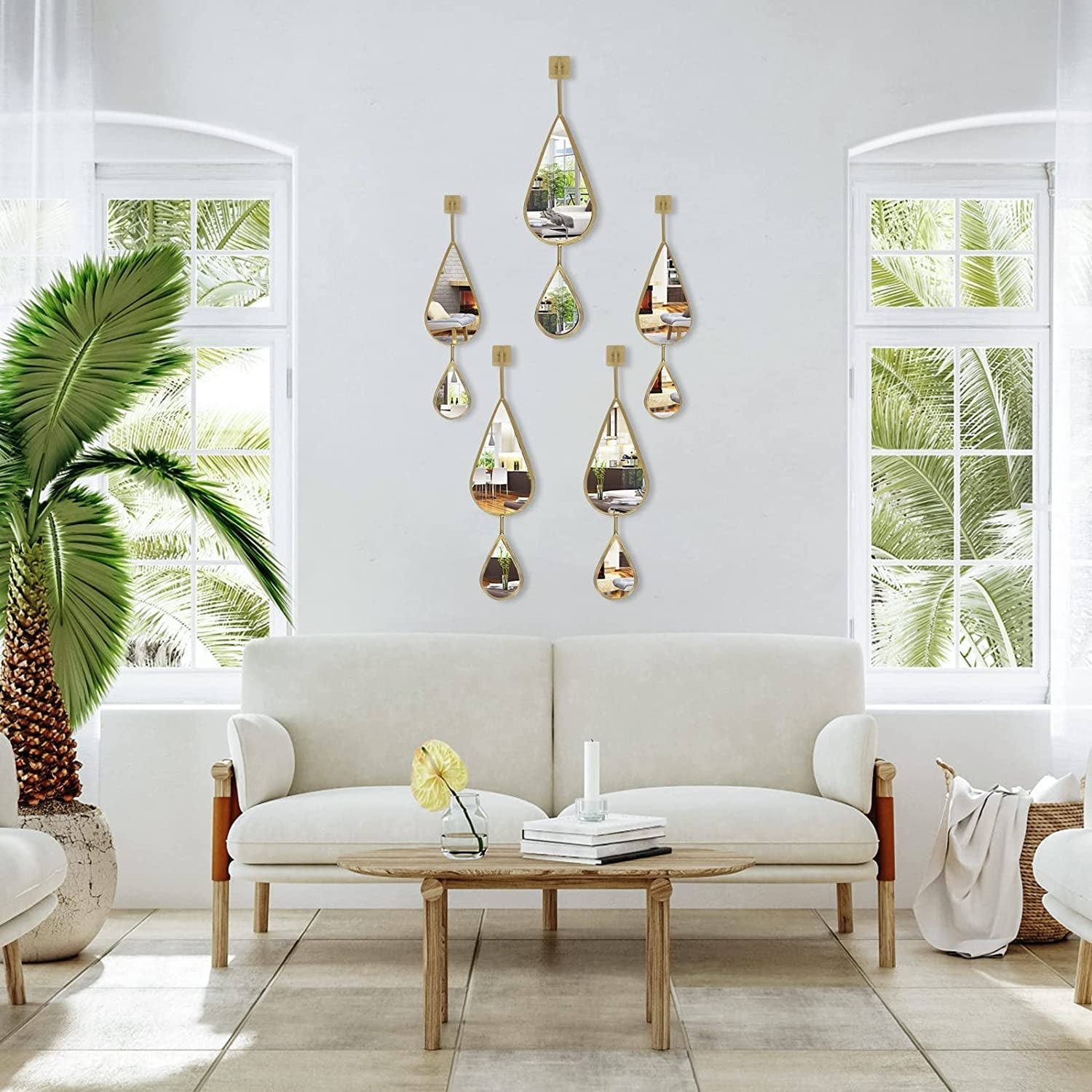Tear Drop Wall Mirror Set Gold For Bedroom Living Room