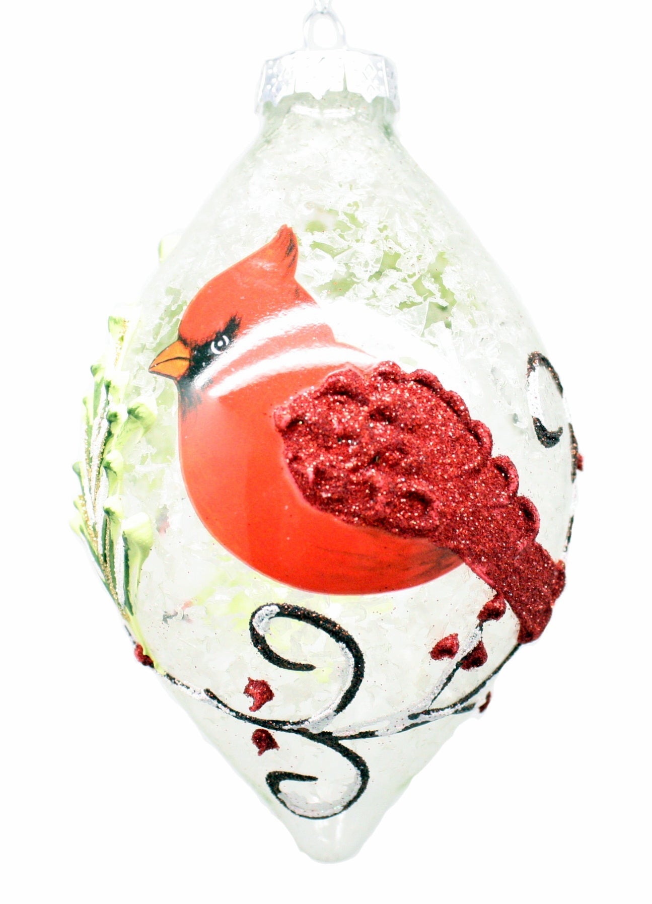 Teardrop Glass Ball Ornament With Cardinal Scene