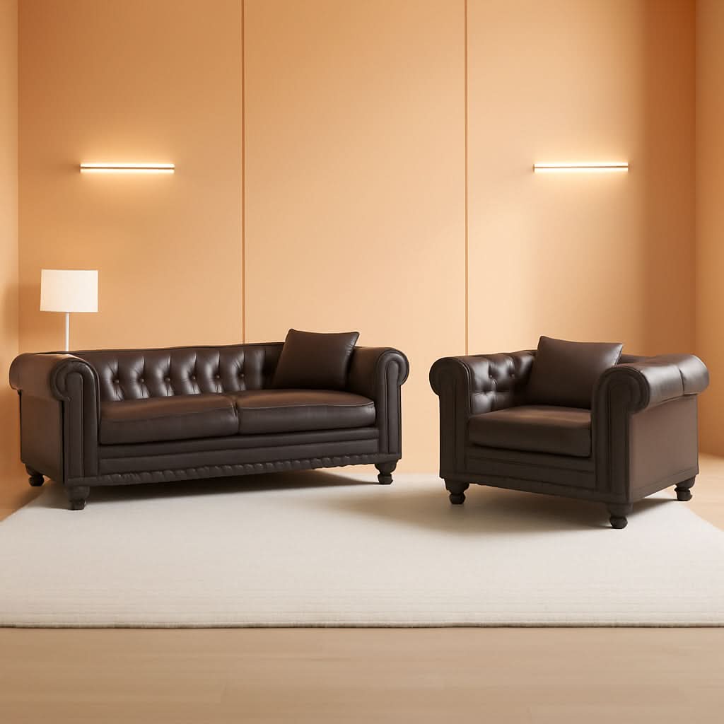 Tech Fabric Upholstered Living Room Sofa Set With Three Seater And Loveseat In Grey