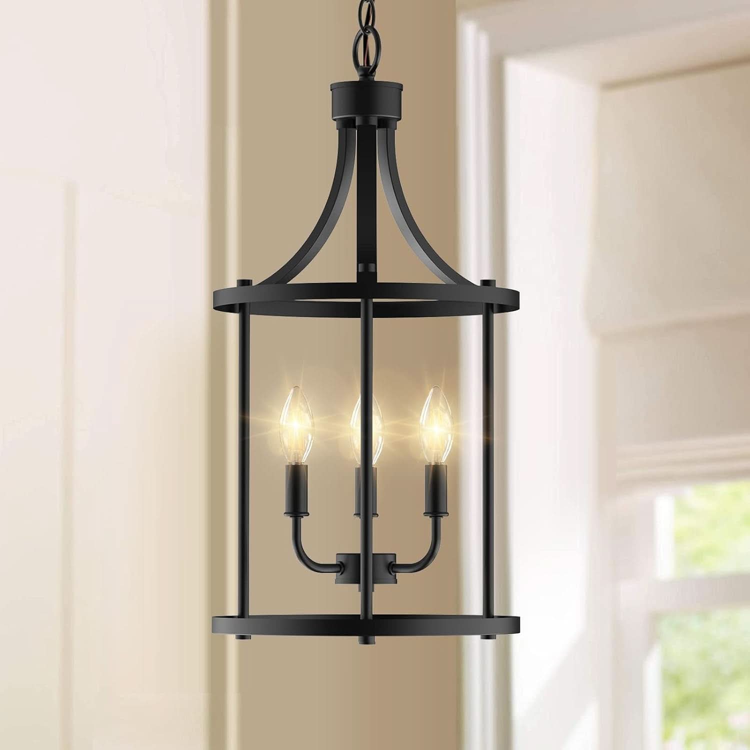 Three Light Matte Black Farmhouse Pendant Chandelier