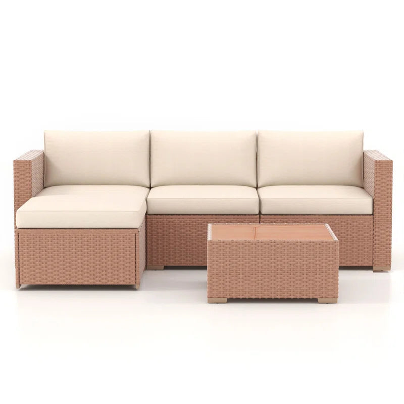 Three Person Modular Wicker Patio Set With Beige Cushions