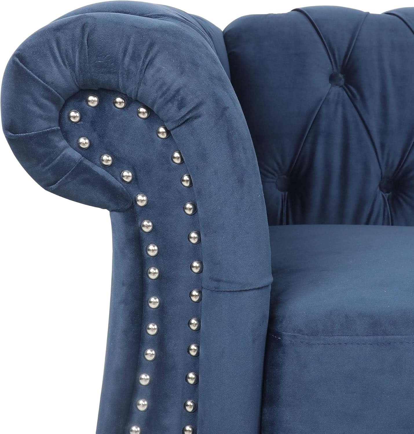 Three Piece Blue Velvet Chesterfield Sofa Set With Club Chair And Loveseat For Living Room