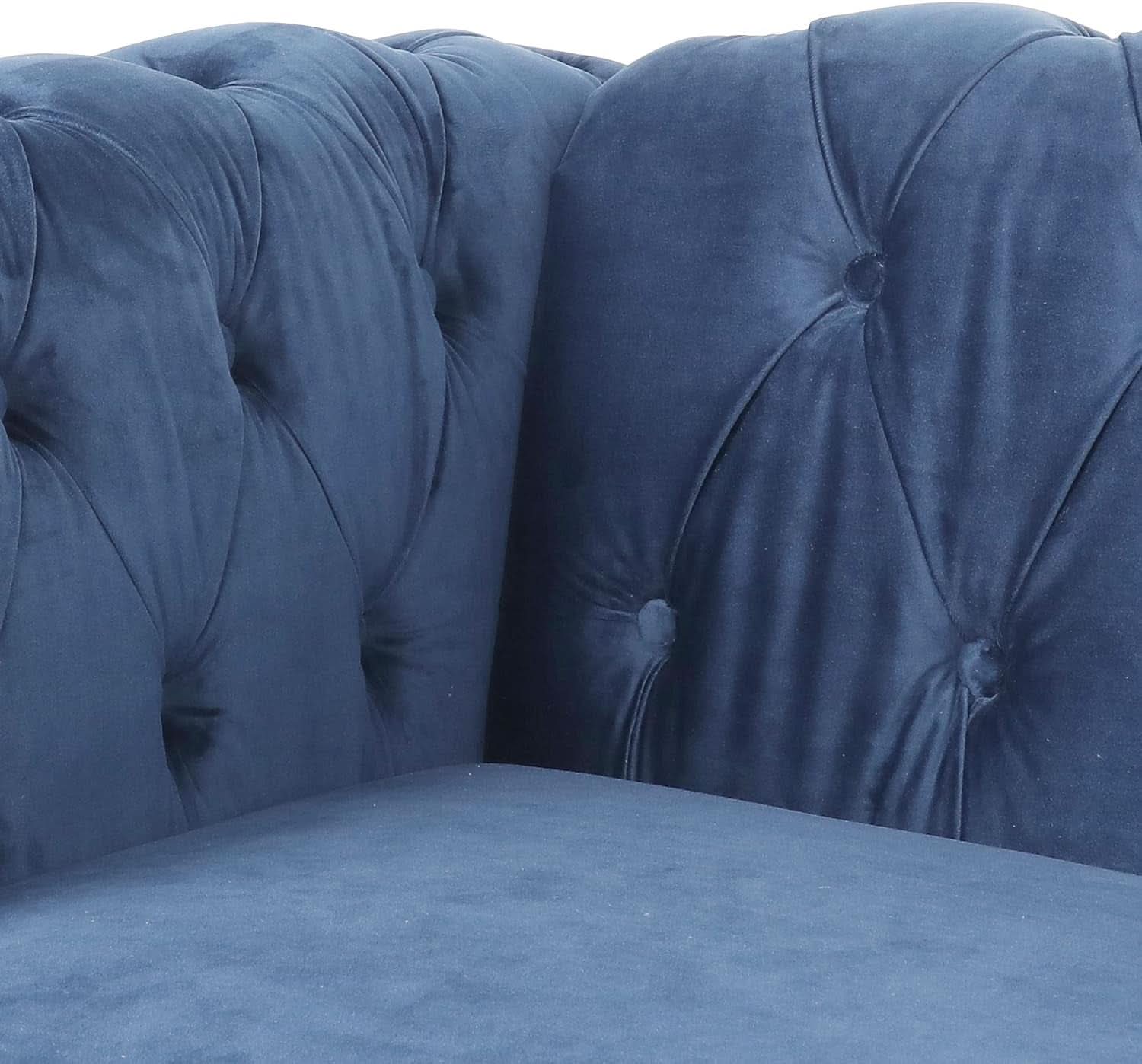 Three Piece Blue Velvet Chesterfield Sofa Set With Club Chair And Loveseat For Living Room