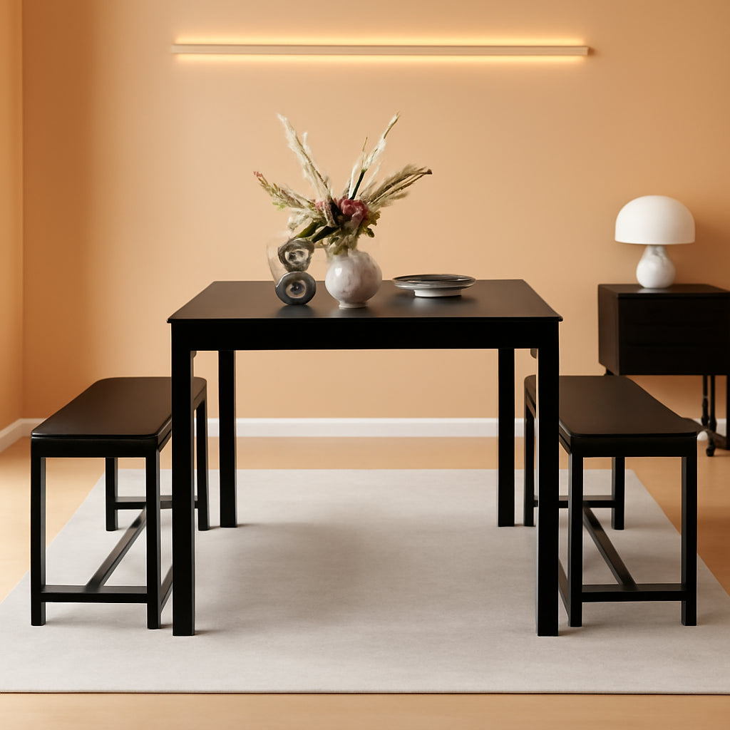 Three Piece Dining Table Set With Benches Splashproof Wood