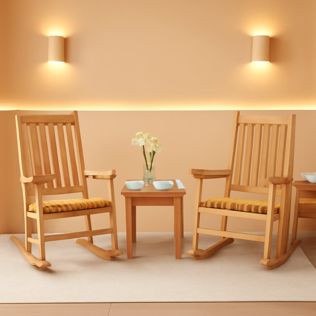 Three Piece Eucalyptus Rocking Chair Set With Coffee Table