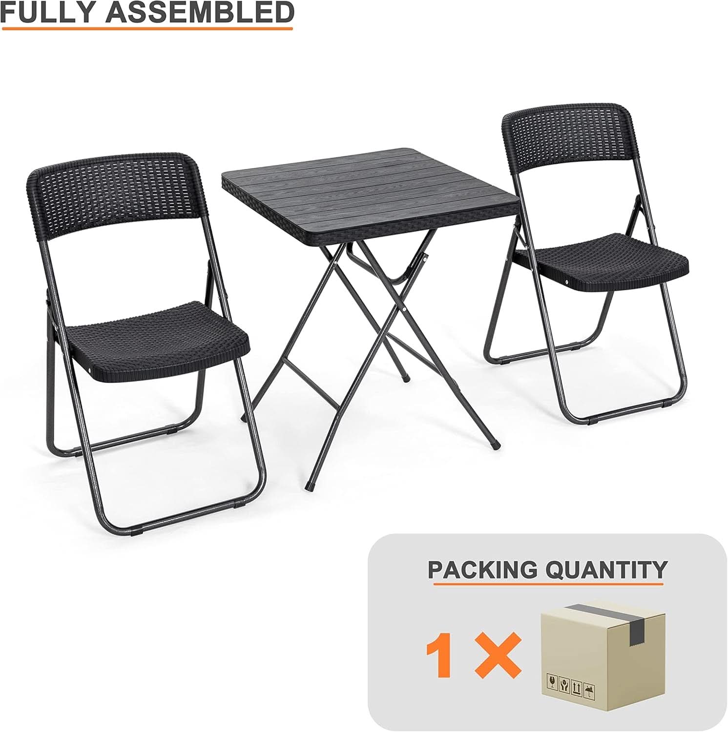 Three Piece Folding Patio Bistro Set All Weather Black For Balcony Porch And Backyard Outdoor Furniture