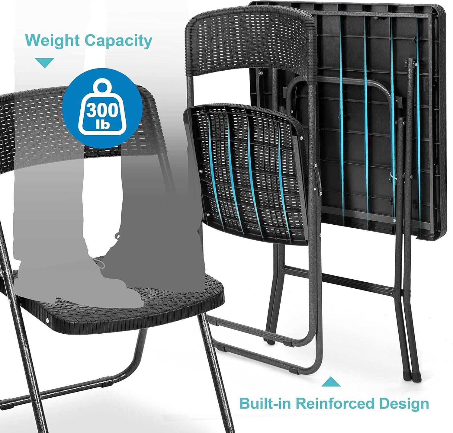 Three Piece Folding Patio Bistro Set All Weather Black For Balcony Porch And Backyard Outdoor Furniture