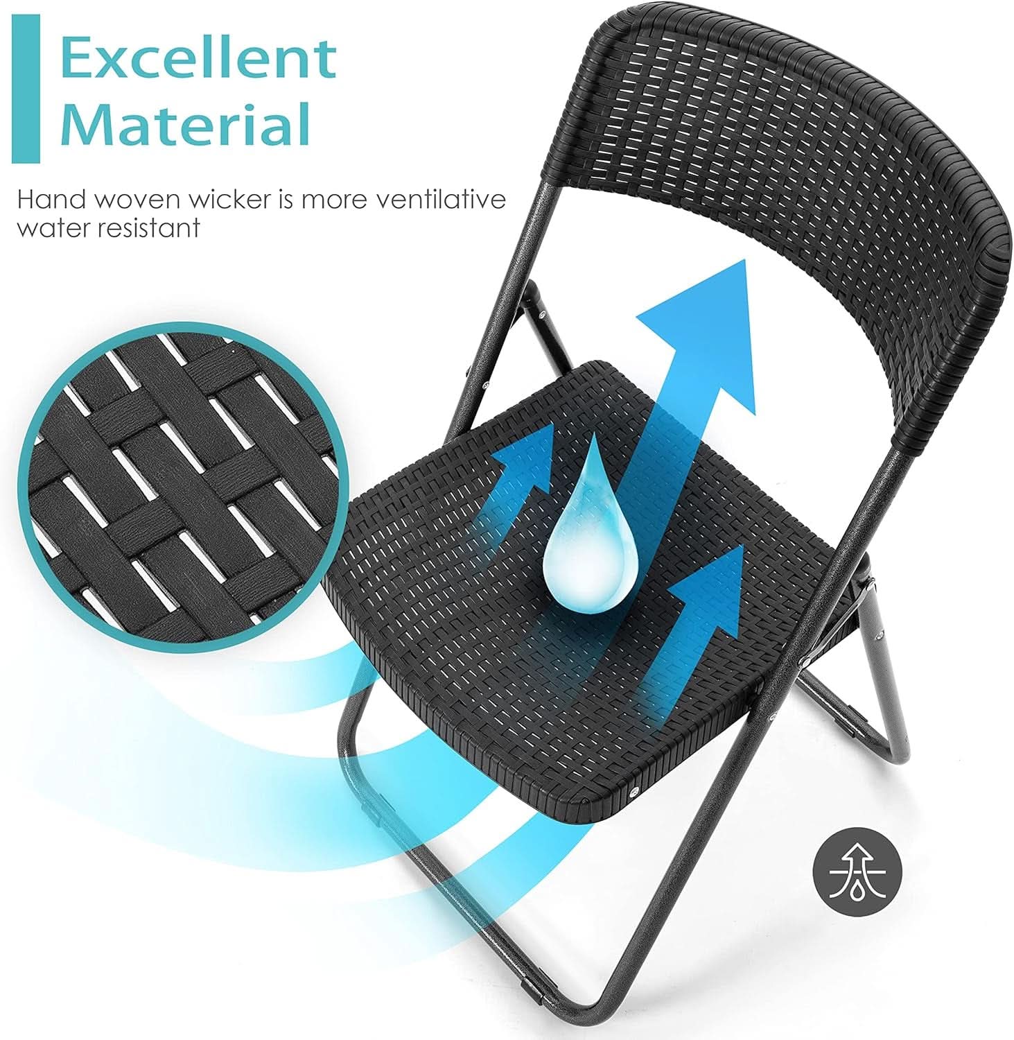 Three Piece Folding Patio Bistro Set All Weather Black For Balcony Porch And Backyard Outdoor Furniture